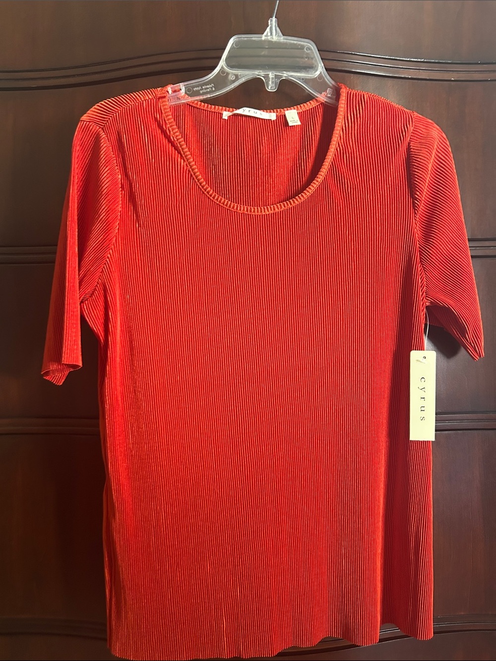 Cyrus Red Ribbed Scoop Neck Short Sleeve Top